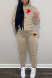 Pink Casual Print Patchwork Hooded Collar Long Sleeve Two Pieces