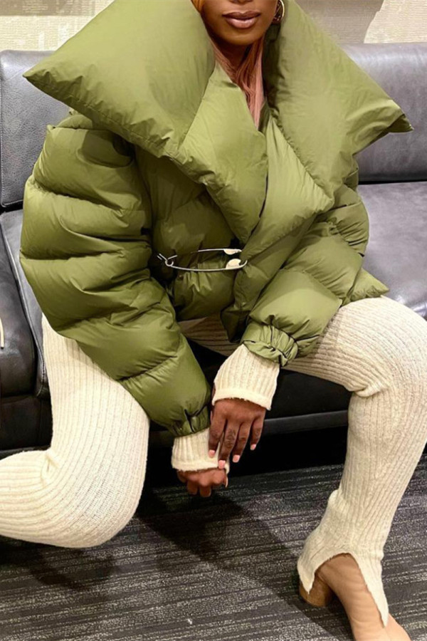 Green Casual Solid Patchwork Turndown Collar Outerwear