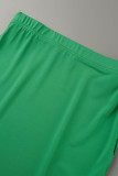 Green Sexy Solid Patchwork Frenulum V Neck Long Sleeve Two Pieces