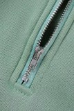 Light Blue Casual Solid Patchwork Zipper Collar Long Sleeve Two Pieces