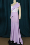 Light Purple Elegant Solid Patchwork Strapless Dresses