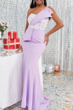Light Purple Elegant Solid Patchwork Strapless Dresses