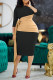 Black Elegant Print Bandage Patchwork Fold Asymmetrical Collar One Step Skirt Dresses