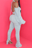 Light Gray Sexy Casual Solid Bandage Backless Fold Halter Long Sleeve Two Pieces