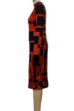 Yellow Casual Elegant Print Patchwork O Neck One Step Skirt Dresses