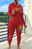 Red Casual Print Patchwork Hooded Collar Long Sleeve Two Pieces