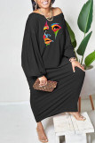 Yellow Casual Print Patchwork O Neck Long Sleeve Dresses