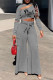 Grey Casual Letter Print Hollowed Out O Neck Long Sleeve Two Pieces