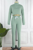Light Blue Casual Solid Patchwork Zipper Collar Long Sleeve Two Pieces