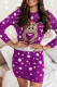 Purple Casual Patchwork O Neck Pencil Skirt Dresses