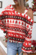 Red Casual Print Hollowed Out Oblique Collar Tops