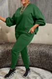 Green Casual Solid Patchwork Basic O Neck Long Sleeve Two Pieces