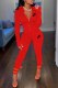 Red Casual Print Patchwork Zipper Collar Long Sleeve Two Pieces