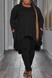 Black Casual Solid Asymmetrical O Neck Plus Size Two Pieces