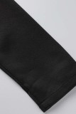 Black Casual Solid Patchwork With Belt V Neck Long Sleeve Dresses