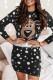 Black Casual Patchwork O Neck Pencil Skirt Dresses