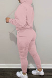 Pink Casual Print Patchwork Hooded Collar Long Sleeve Two Pieces