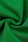 Green Elegant Solid Patchwork Square Collar Pencil Skirt Dresses