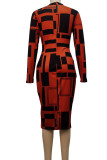 Yellow Casual Elegant Print Patchwork O Neck One Step Skirt Dresses