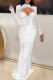 White Sexy Patchwork Hot Drilling Hollowed Out Half A Turtleneck Long Sleeve Dresses