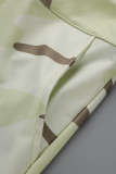 Green Casual Camouflage Print Patchwork Regular High Waist Trousers