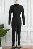 Black Sexy Solid Patchwork Half A Turtleneck Skinny Jumpsuits