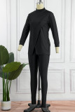 Pink Casual Solid Patchwork Half A Turtleneck Long Sleeve Two Pieces