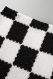 Black Sexy Casual Plaid Print Patchwork Long Sleeve Three-piece Set
