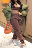 Green Casual Solid Patchwork Turndown Collar Outerwear