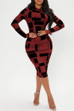 Yellow Casual Elegant Print Patchwork O Neck One Step Skirt Dresses