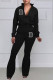 Black Casual Letter Print Patchwork Zipper Collar Long Sleeve Two Pieces