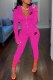 Pink Casual Print Patchwork Zipper Collar Long Sleeve Two Pieces
