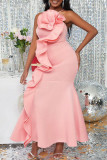 Pink Elegant Solid Patchwork Appliques Flounce Strapless Evening Dress Dresses