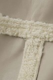 White Casual Patchwork Cardigan Turndown Collar Outerwear