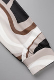 Light Brown Casual Print Patchwork V Neck Long Sleeve Dresses