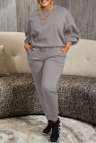 Grey Casual Solid Patchwork Basic O Neck Long Sleeve Two Pieces