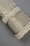 White Casual Patchwork Cardigan Turndown Collar Outerwear