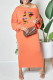 Orange Red Casual Print Patchwork O Neck Long Sleeve Dresses