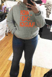 Grey Casual Letter Print Patchwork Basic Hooded Collar Tops