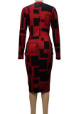 Yellow Casual Elegant Print Patchwork O Neck One Step Skirt Dresses