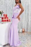 Light Purple Elegant Solid Patchwork Strapless Dresses