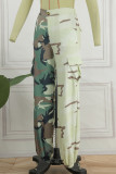 Green Casual Camouflage Print Patchwork Regular High Waist Trousers