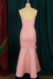 Pink Elegant Solid Patchwork Appliques Flounce Strapless Evening Dress Dresses
