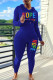Blue Casual Print Patchwork Hooded Collar Long Sleeve Two Pieces