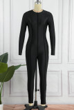 Black Sexy Solid Patchwork Half A Turtleneck Skinny Jumpsuits