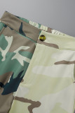Green Casual Camouflage Print Patchwork Regular High Waist Trousers