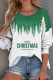 Green Casual Print Christmas Tree Printed Patchwork O Neck Tops