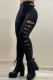 Black Casual Solid Ripped Patchwork Skinny High Waist Pencil Solid Color Bottoms