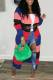 Pink Casual Patchwork Cardigan Collar Outerwear