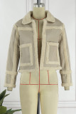 White Casual Patchwork Cardigan Turndown Collar Outerwear